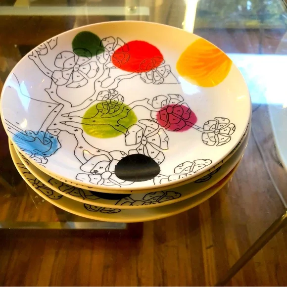 😍 ANTHROPOLOGIE TREY SPEEGLE ‘PAINT BY NUMBERS’ SET OF 4 SALAD/DESERT PLATES!🌟